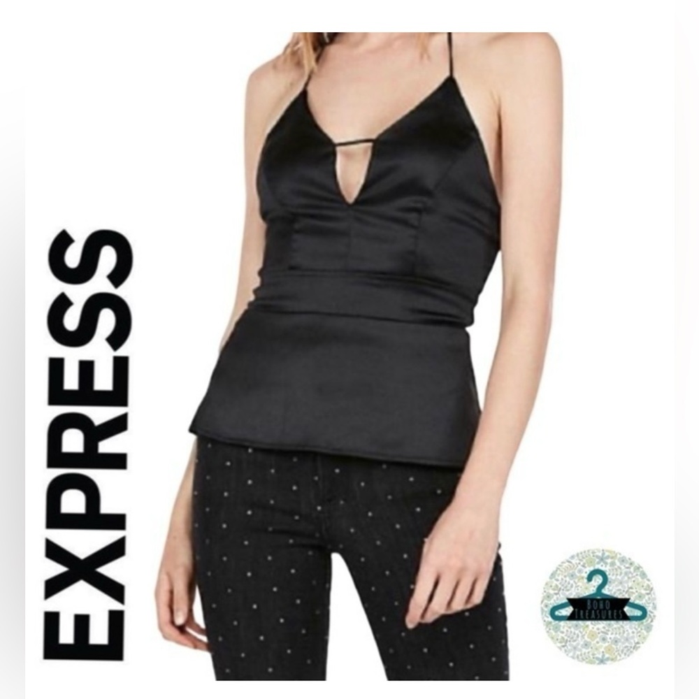 Express Black Satin Peplum Halter Top, size 4